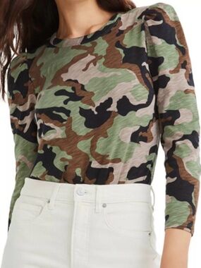 VERONICA BEARD Porter Camouflage Print Puff Long Sleeve Pullover Top Sz S